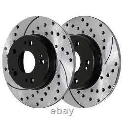 Front & Rear Drilled Slotted Brake Rotors Black & Pads for Honda Accord 2.4L