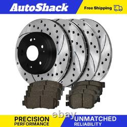 Front & Rear Drilled Slotted Brake Rotors Black & Pads for Honda CR-V Acura RDX