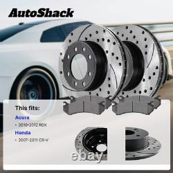 Front & Rear Drilled Slotted Brake Rotors Black & Pads for Honda CR-V Acura RDX