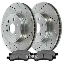 Front & Rear Drilled Slotted Brake Rotors Silver & Pads for Chevy Traverse 3.6L