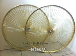 GOLD BICYCLE 26 STEEL WHEEL 144 SPOKES front OR rear CRUISER LOWRIDER BIKES
