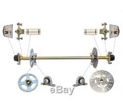 Go Kart Rear Axle Shaft Kit with Front Steering Assembly Hubs+ 4 pack of 6 Wheels