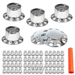 High-end Chrome Hub Cover Front&Rear Lug Semi Truck Wheel Kit Axle Cover 33mm