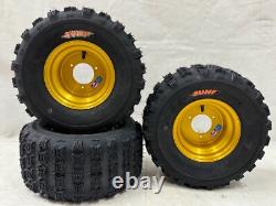 Honda ATC 70 DWT 18 Gold Aluminum Front and Rear Tires Rims Wheels Sunf XC A027