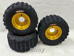 Honda ATC 70 DWT 18 Gold Aluminum Front and Rear Tires Rims Wheels Sunf XC A027