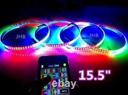 JHB 4x15.5IP68 Double Row LEDs Bluetooth Chasing Flow LED Wheel Rings Light SET