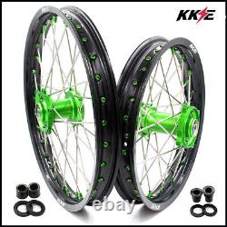 KKE 19/16 Spoked Kid's Big Wheels Set Fit KAWASAKI KLX140 16-2017 Green Nipples