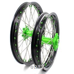 KKE 19/16 Spoked Kid's Big Wheels Set Fit KAWASAKI KLX140 16-2017 Green Nipples