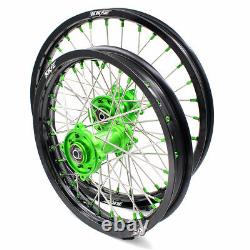 KKE 19/16 Spoked Kid's Big Wheels Set Fit KAWASAKI KLX140 16-2017 Green Nipples