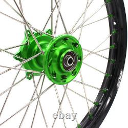 KKE 19/16 Spoked Kid's Big Wheels Set Fit KAWASAKI KLX140 16-2017 Green Nipples