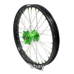 KKE 19/16 Spoked Kid's Big Wheels Set Fit KAWASAKI KLX140 16-2017 Green Nipples