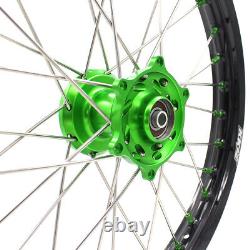 KKE 19/16 Spoked Kid's Big Wheels Set Fit KAWASAKI KLX140 16-2017 Green Nipples