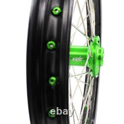 KKE 19/16 Spoked Kid's Big Wheels Set Fit KAWASAKI KLX140 16-2017 Green Nipples