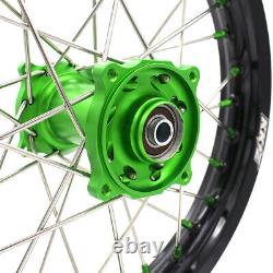 KKE 19/16 Spoked Kid's Big Wheels Set Fit KAWASAKI KLX140 16-2017 Green Nipples