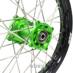 KKE 19/16 Spoked Kid's Big Wheels Set Fit KAWASAKI KLX140 16-2017 Green Nipples