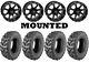 Kit 4 Moose Splitter Tires 26x9-12 on Quadboss Grinder Matte Black Wheels CAN