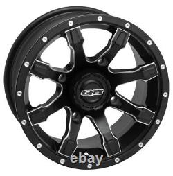 Kit 4 Moose Splitter Tires 26x9-12 on Quadboss Grinder Matte Black Wheels CAN