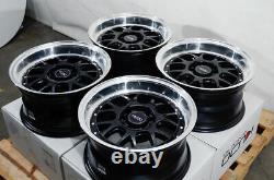 Kudo Racing Fatal 15x8 5x100 5x114.3 +10mm Black/Polish Lip Wheels Rims Set (4)