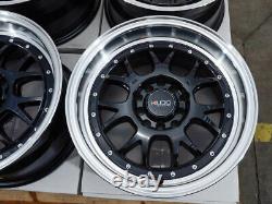 Kudo Racing Fatal 15x8 5x100 5x114.3 +10mm Black/Polish Lip Wheels Rims Set (4)