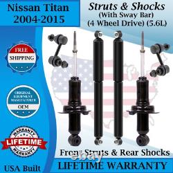 Monroe OEM Front Struts With Sway Bar & Rear Shocks For 2004-2015 Nissan Titan 4WD
