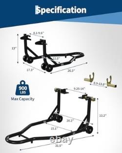 Motorcycle Lift Stand for Front & Rear Wheels, 900LBS Capacity, Adjustable Swing