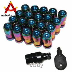 NEO CHROME EXTENDED DUST CAP STEEL LUG NUTS WHEEL RIMS TUNER M12x1.5 WITH LOCK