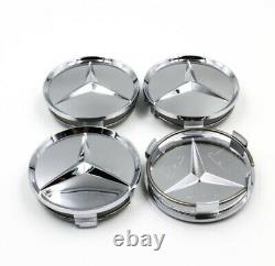 NEW SET OF 4 ALL CHROME SILVER WHEEL CENTER HUB CAPS FITS MERCEDES-BENZ 75MM/3in