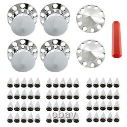 New 33mm Chrome Hub Cover Kit Front Rear Semi Truck Wheel Axle Covers Spiked