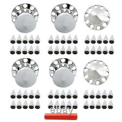 New 33mm Chrome Hub Cover Kit Front Rear Semi Truck Wheel Axle Covers Spiked