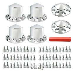 New 33mm Chrome Hub Cover Kit Front Rear Semi Truck Wheel Axle Covers Spiked