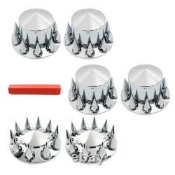 New 33mm Chrome Hub Cover Kit Front Rear Semi Truck Wheel Axle Covers Spiked