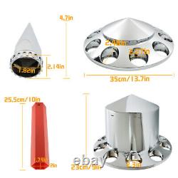 New 33mm Chrome Hub Cover Kit Front Rear Semi Truck Wheel Axle Covers Spiked