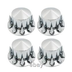 New 33mm Chrome Hub Cover Kit Front Rear Semi Truck Wheel Axle Covers Spiked