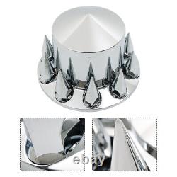 New 33mm Chrome Hub Cover Kit Front Rear Semi Truck Wheel Axle Covers Spiked