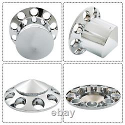 New 33mm Chrome Hub Cover Kit Front Rear Semi Truck Wheel Axle Covers Spiked