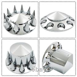 New 33mm Chrome Hub Cover Kit Front Rear Semi Truck Wheel Axle Covers Spiked