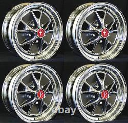 New! Mustang Style Styled Steel GT Wheels 14 x 6 Set of Complete With Caps, Nuts