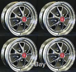 New! Mustang Style Styled Steel GT Wheels 15 x 7 Set of Complete With Caps, Nuts
