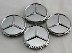 New Set Of 4 Mercedes-benz Matte Silver Wheel Center Hub Caps Emblem 75mm / 3 In