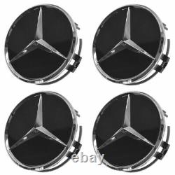 OEM Raised Chrome & Black Wheel Center Cap Set of 4 for Mercedes Benz New