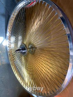 Polished Silver Bicycle Wheelset 26 x 144 GOLD Spoke FREEWHEEL BMX Cruiser Bike Polished Silver Bicycle Wheelset 26 x 144 GOLD Spoke FREEWHEEL BMX Cruiser Bike