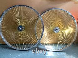 Polished Silver Bicycle Wheelset 26 x 144 GOLD Spoke FREEWHEEL BMX Cruiser Bike