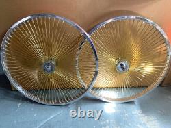 Polished Silver Bicycle Wheelset 26 x 144 GOLD Spoke FREEWHEEL BMX Cruiser Bike