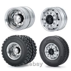 RCBATER 8x CNC Front+Rear Wheel Hex Hub Rim & Tires For 1/14 Tamiya 8x8 RC Truck