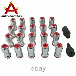 RED JDM EXTENDED DUST CAP STEEL LUG NUTS WHEEL RIMS TUNER M12x1.5 WITH LOCK