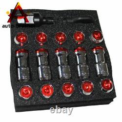 RED JDM EXTENDED DUST CAP STEEL LUG NUTS WHEEL RIMS TUNER M12x1.5 WITH LOCK