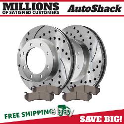 Rear Drilled Slotted Brake Rotors Silver & Pads for Chevy Silverado 2500 HD V8