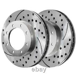 Rear Drilled Slotted Brake Rotors Silver & Pads for Chevy Silverado 2500 HD V8