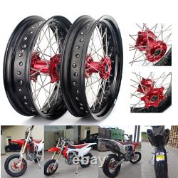 SUPERMOTO COMPLETE 17 WHEELS for Honda CR CRF 125 250 450 R/X RED HUB BLACK RIM