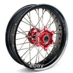 SUPERMOTO COMPLETE 17 WHEELS for Honda CR CRF 125 250 450 R/X RED HUB BLACK RIM